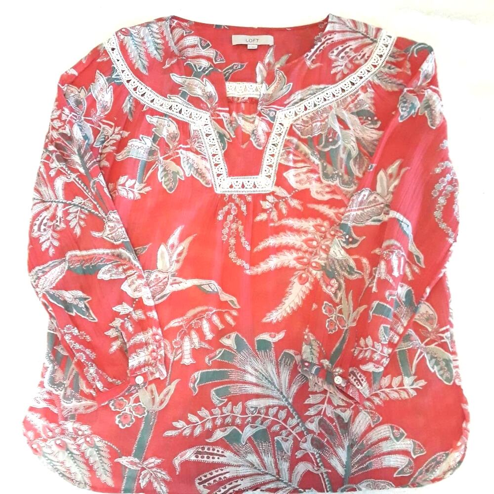 Women Sz M Floral Fairy Babydoll Gauzy Beachy Lace BOHO Top Loft Ann Taylor